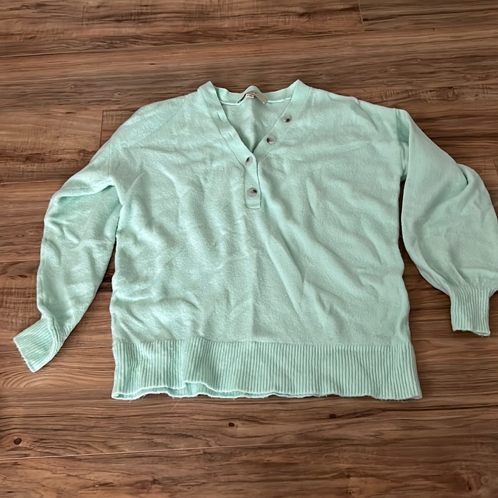 Loft sweater sea foam green v neck with buttons size small